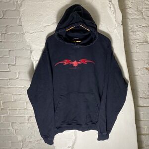 Aeropostale Mens XL Black Hoodie Red Tribal Graphic Y2K Streetwear Pullover